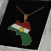 Collier Carte du Kurdistan – Drapeau Kurde avec Soleil Doré en acier inoxydable