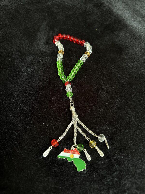 Tesbih Kurde – Chapelet aux Couleurs du Kurdistan avec Carte Pendante