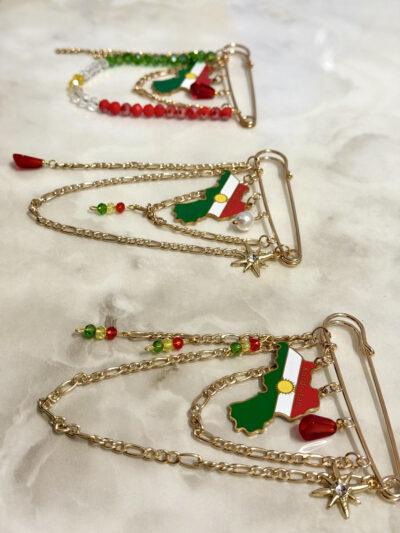 Broche Kurde Traditionnelle Dorée – Épingle Décorative Kurdistan (Drapeau & Chaînes) | Accessoire Tenue Kurde Homme & Femme