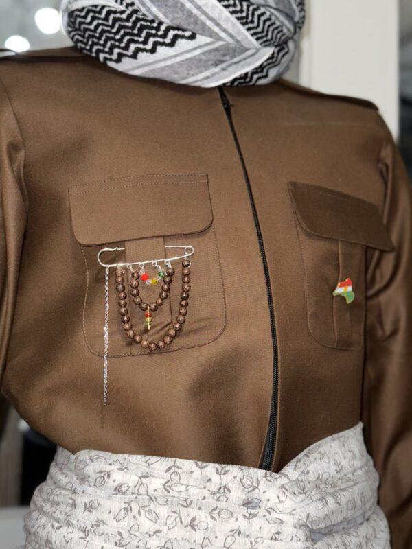 Broche Kurde Traditionnelle argentée– Épingle Décorative Kurdistan (Drapeau & Chaînes) | Accessoire Tenue Kurde Homme & Femme