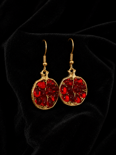 Boucles d’Oreilles Grenade Rouge – Bijou Kurde Élégant