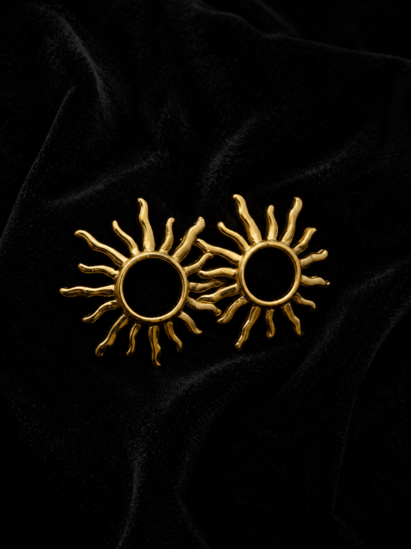 Boucles d’Oreilles Soleil Kurde Doré – Symbole du Kurdistan