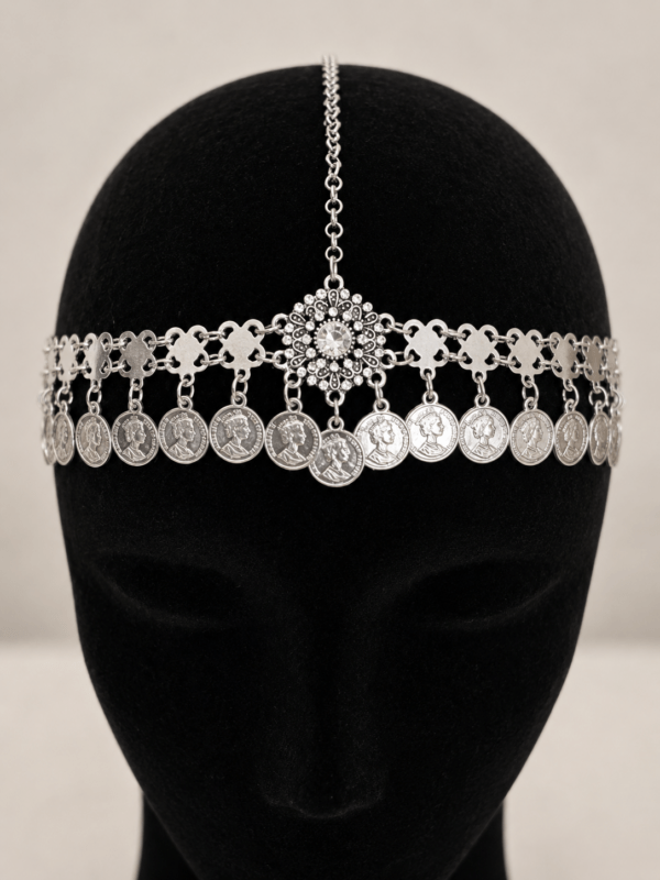 Bijou de Tête Kurde Argenté à Pièces – Coiffe Traditionnelle du Kurdistan