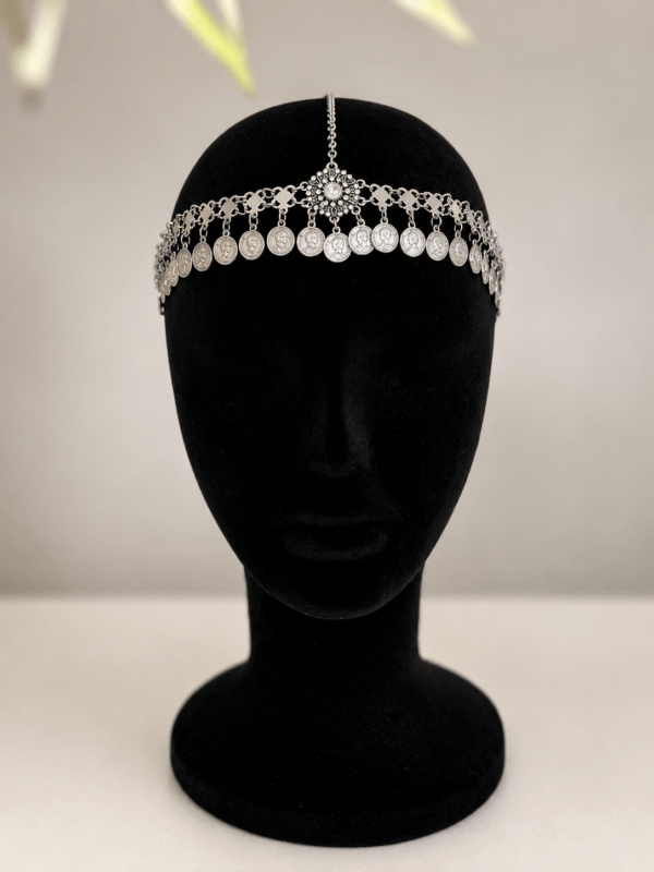 Bijou de Tête Kurde Argenté à Pièces – Coiffe Traditionnelle du Kurdistan