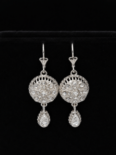 Boucles d’Oreilles Kurdes Argentées Cristal – Bijoux Traditionnels du Kurdistan