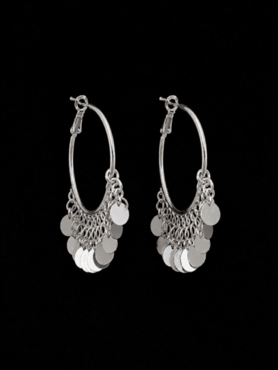 Boucles d’Oreilles Créoles Kurdes Argentées à Pièces Pendantes – Bijoux Traditionnels du Kurdistan