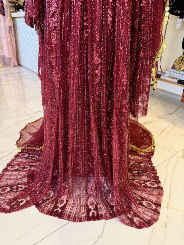 robe-mariee-kurde-bordeaux-fistan-voile.6 Robe de Mariée Kurde Bordeaux – Fistan Henné / Kina avec Voile